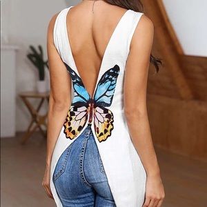 Women's butterfly print open back top Sz M
